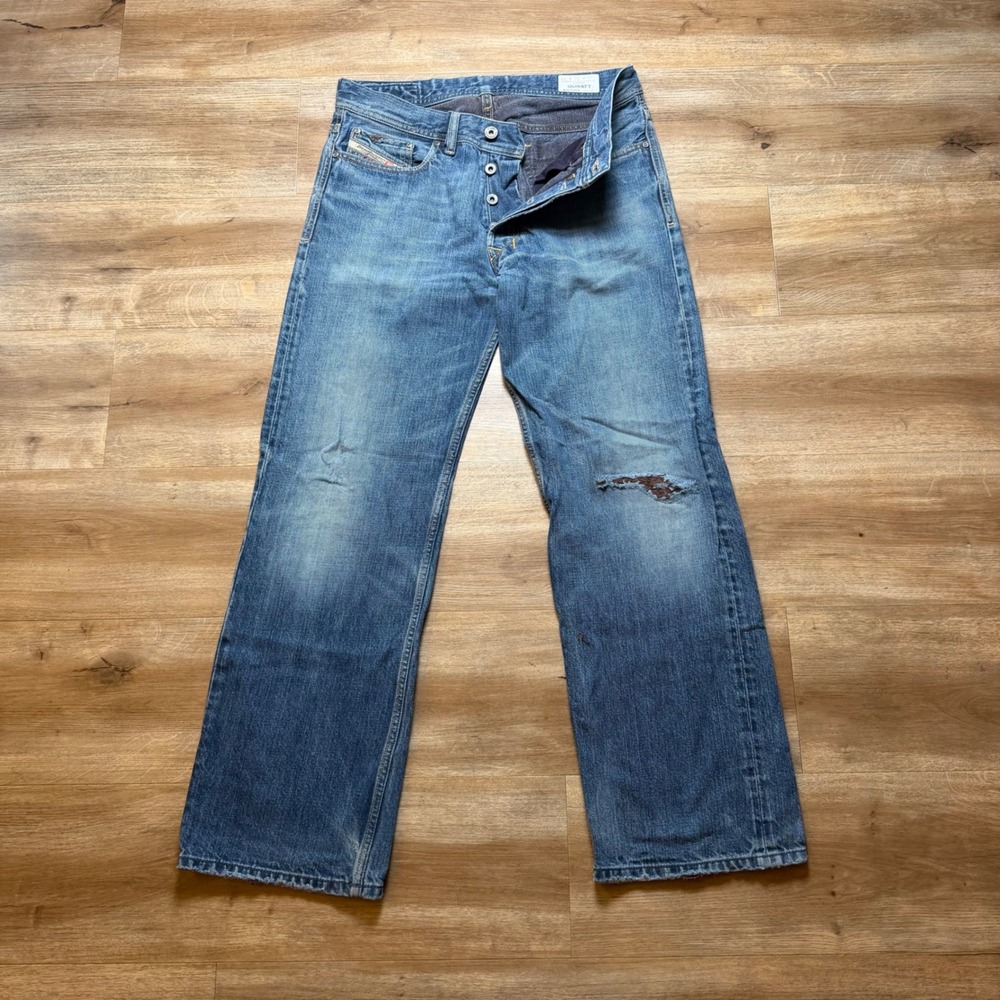 Diesel Quratt Jeans Mens 30x30 Blue Distressed Relaxed Fit Baggy Denim 008IA